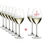 Six RIEDEL Veritas Champagne Wine Glasses plus two filled with champagne tand side by side or slightly behind each other on a transparent background. 