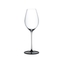 RIEDEL Fatto A Mano Black Tie Champagne Wine Glass/Sauvignon Blanc filled with a drink on a white background