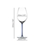 A RIEDEL Fatto A Mano Champagne Wine Glass in dark blue stands together with a bottle of wine, a white, a green, a yellow, a red and a black Fatto A Mano Champagne Wine Glass against a gray background. 
