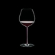RIEDEL Fatto A Mano Pinot Noir Pink R.Q. filled with a drink on a black background
