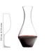 4 RIEDEL Winewings Cabernet Sauvignon glasses and 1 Cabernet Magnum Decanter filled with red wine on white background