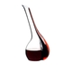A RIEDEL Black Tie Touch Decanter Red with a black/red/black stripe and filled with red wine on a white background. A red line indicates the level of 750ml wine.
