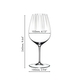 An unfilled RIEDEL Performance Cabernet glass on white background with product dimensions.