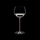 RIEDEL Fatto A Mano Oaked Chardonnay Pink R.Q. filled with a drink on a black background