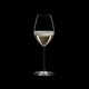 RIEDEL Fatto A Mano Champagne Wine Glass Black filled with a drink on a black background