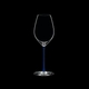 RIEDEL Fatto A Mano Champagne Wine Glass Dark Blue R.Q. on a black background