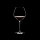 RIEDEL Extreme Pinot Noir filled with a drink on a black background