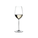 RIEDEL Fatto A Mano Riesling/Zinfandel White filled with a drink on a white background