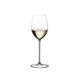 A RIEDEL Superleggero Loire glass filled with white wine on a transparent background.