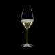 RIEDEL Fatto A Mano Champagne Wine Glass Yellow filled with a drink on a black background