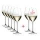 RIEDEL Veritas Champagner Weinglas gefüllt mit einem Getränk auf weißem Hintergrund