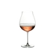 RIEDEL Veritas New World Pinot Noir/Nebbiolo/Rosé Champagne Glass filled with a drink on a white background