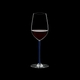 RIEDEL Fatto A Mano Riesling/Zinfandel Dark Blue R.Q. filled with a drink on a black background