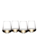 4 SL RIEDEL Stemless Wings Riesling/Champagne Glasses filled with white wine on white background
