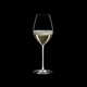 RIEDEL Fatto A Mano Champagne Wine Glass White R.Q. filled with a drink on a black background