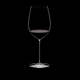 RIEDEL Superleggero Bordeaux Grand Cru filled with a drink on a black background
