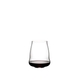 A SL RIEDEL Stemless Wings Pinot Noir / Nebbiolo glass filled with red wine on a white background.