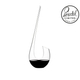Red wine filled RIEDEL Swan Mini Decanter on white background. A red bottle icon with 
