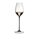 RIEDEL High Performance Riesling Black filled with a drink on a white background