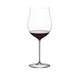 A RIEDEL Superleggero Burgundy Grand Cru glass filled with red wine.