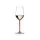 RIEDEL Fatto A Mano Riesling/Zinfandel Red R.Q. filled with a drink on a white background