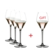 4 RIEDEL Extreme Champagne Glass / Rosé Wine Glasses filled with Rosé Champagne on white background