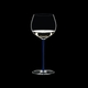 RIEDEL Fatto A Mano Oaked Chardonnay Dark Blue filled with a drink on a black background
