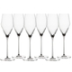 6 unfilled SPIEGELAU Definition Champagne Glasses stand slightly offset side by side