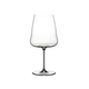 Red wine filled RIEDEL Winewings Cabernet Sauvignon glass on white background