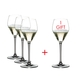 4 RIEDEL Heart To Heart Champagne Glasses filled with Champagne on white background