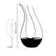 Red wine is being poured from a RIEDEL Amadeo Decanter into a RIEDEL Veritas Cabernet/Merlot glass