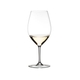 Four RIEDEL Wine Friendly RIEDEL 001 - Magnum glasses alternately filled with red wine and white wine, stand slightly offset next to each other against a white background.