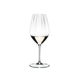 The optical blown glass of the RIEDEL Performance Riesling glass is shown in zoom and explained textually.