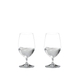 2 RIEDEL Vinum Gourmet Glasses side by side on white background. The glass on the left side is filled with water, the other one is empty.