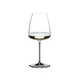 A RIEDEL Winewings Champagne Wine Glass filled with champagne on a white background.