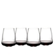 4 red wine filled SL RIEDEL Stemless Wings Pinot Noir/Nebbiolo stand slightly offset side by side