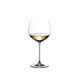 RIEDEL Veritas Oaked Chardonnay filled with a drink on a white background