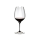 RIEDEL Fatto A Mano Performance Cabernet Black Stem filled with a drink on a white background