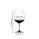 A red wine filled RIEDEL Vinum Pinot Noir (Burgundy red) glass on white background