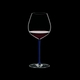 RIEDEL Fatto A Mano Pinot Noir Dark Blue R.Q. filled with a drink on a black background