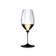 RIEDEL Fatto A Mano Performance Riesling Black Base filled with a drink on a white background