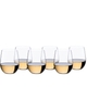 6 RIEDEL O Wine Tumbler Viognier/Chardonnay filled with white wine stand in two rows offset side by side