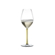 RIEDEL Fatto A Mano Champagne Wine Glass Yellow filled with a drink on a white background