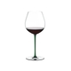 RIEDEL Fatto A Mano Pinot Noir Green R.Q. filled with a drink on a white background