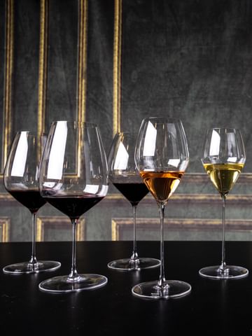 row of RIEDEL wine glasses