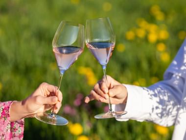cheering champagne glasses outside