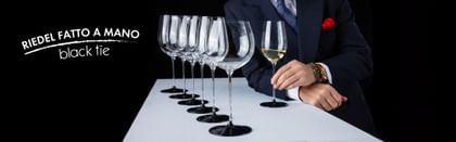 RIEDEL Fatto a Mano Black Tie collection lined up with logo