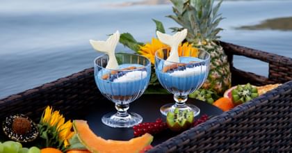 two sea themed glasses floating in a basket