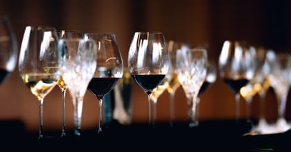 RIEDEL Performance filled with wine in a row.