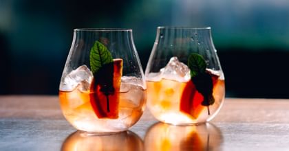 Two RIEDEL Optic Gin glasses filled with Gin & Tonic.